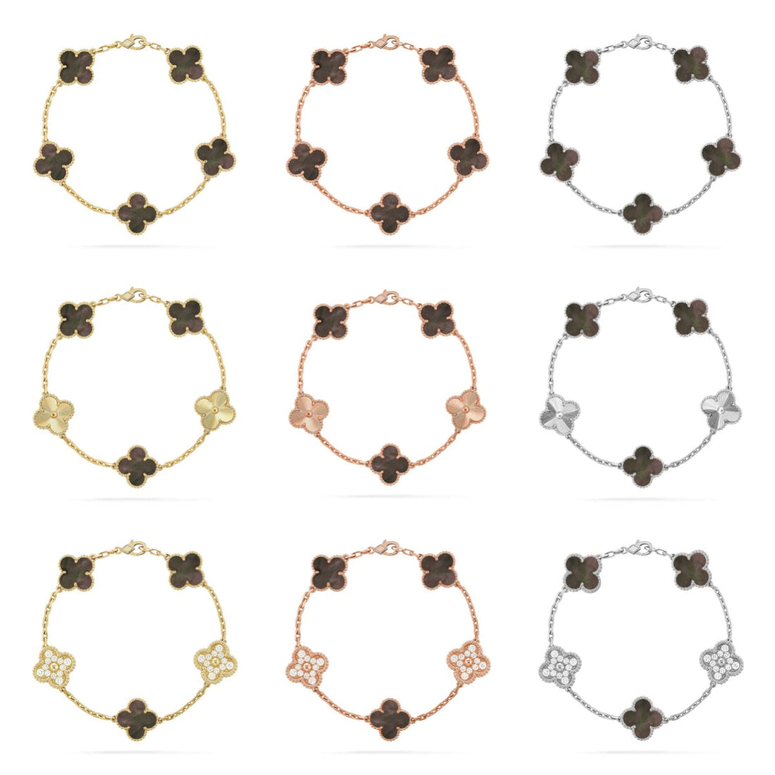 Quatrefoil 5 Motifs Bracelet, Gray Mother of Pearl