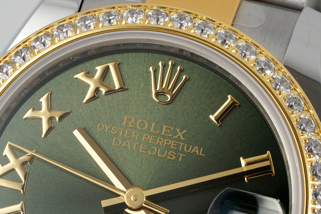 Classic Date Watch, Yellow Gold Tone, Steel, Stone-Set, 31 mm