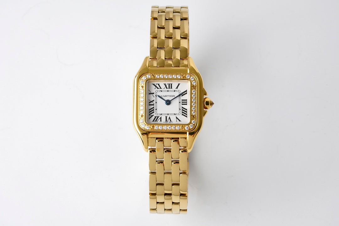 Square Link-Bracelet Watch, Yellow Gold Tone, Stone-Set, Small Model