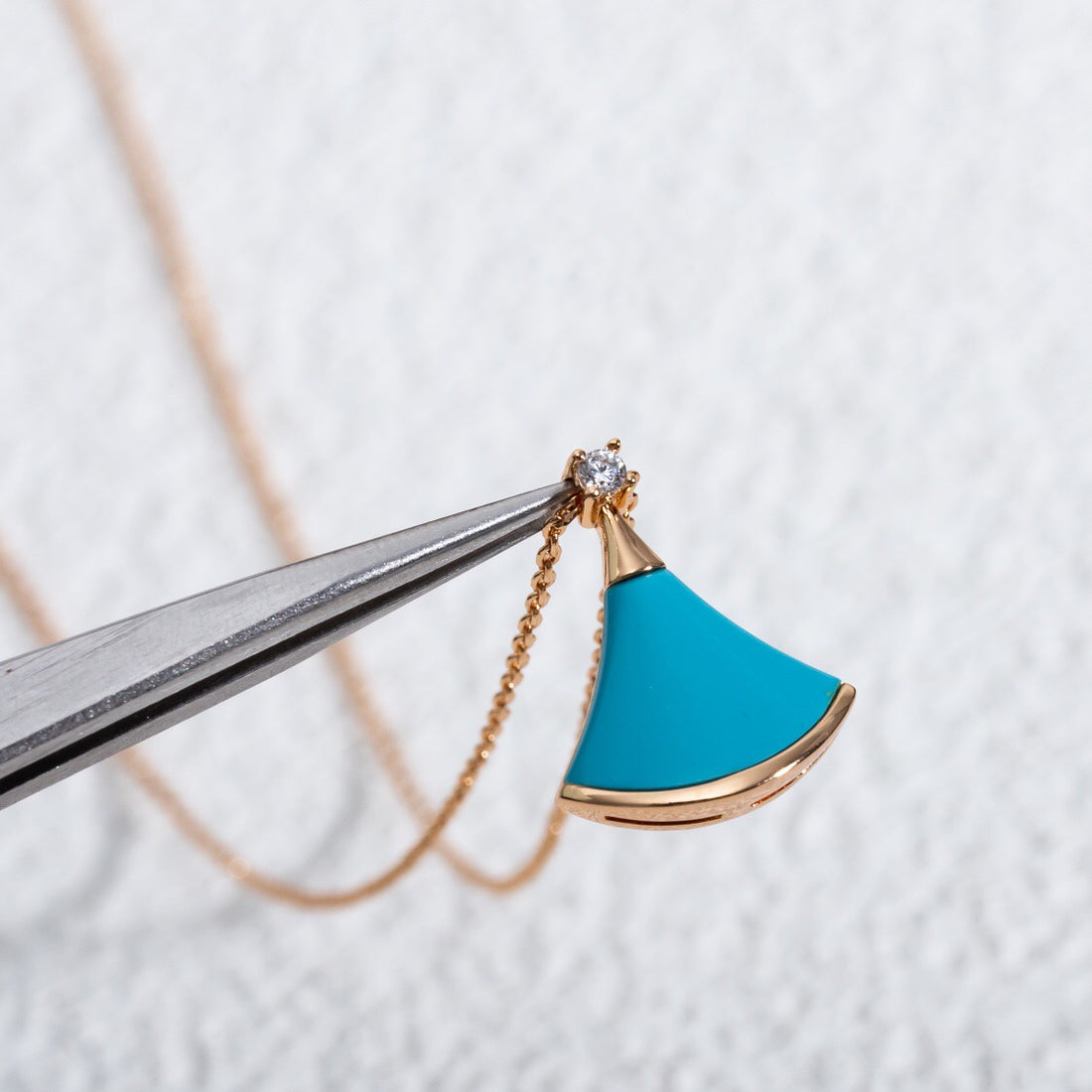 Fan-Motif Necklace, Rose Gold Tone, Stone-Set, Turquoise
