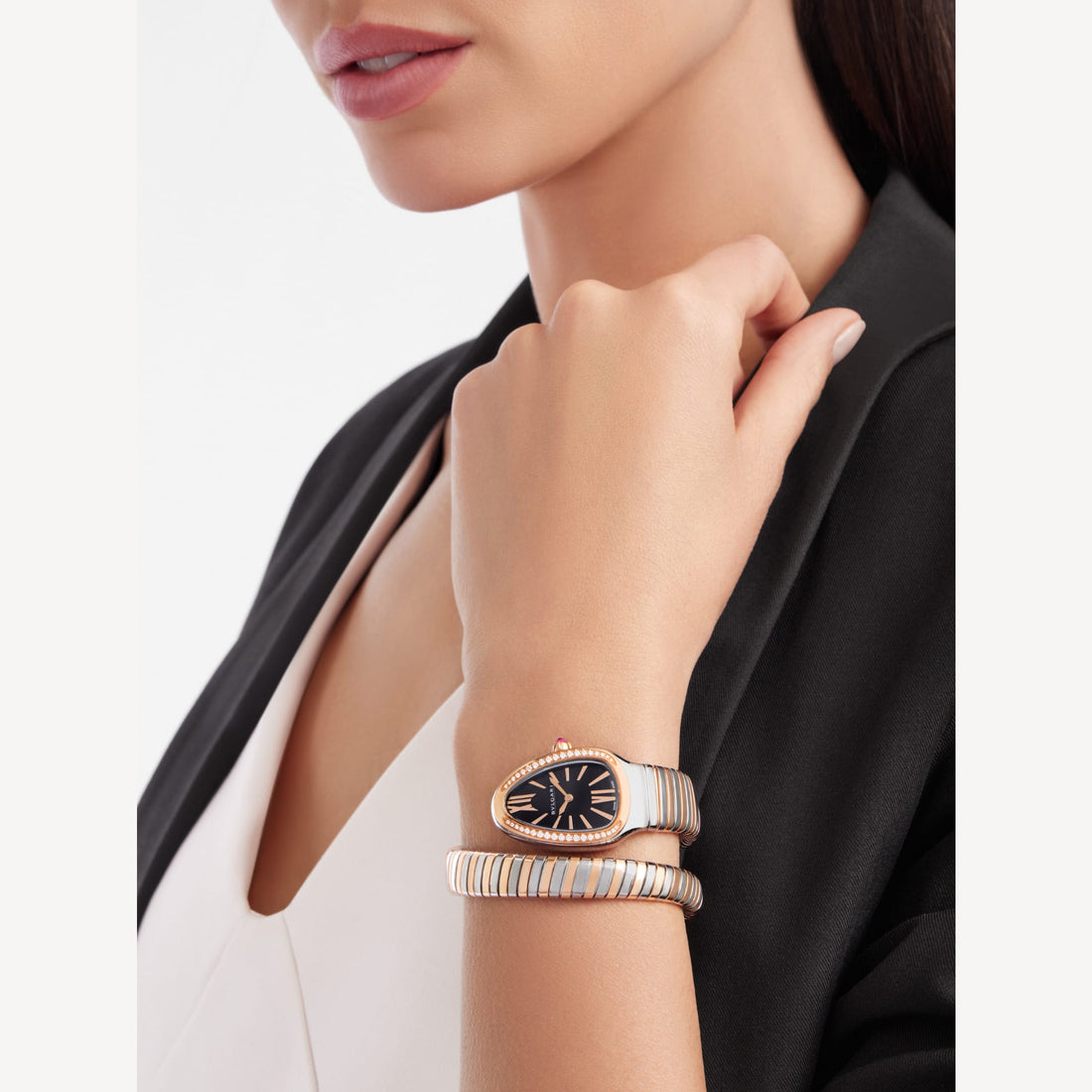 Coiled Band Watch, Rose Gold Tone, Steel, Stone-Set, 35 mm, Size S