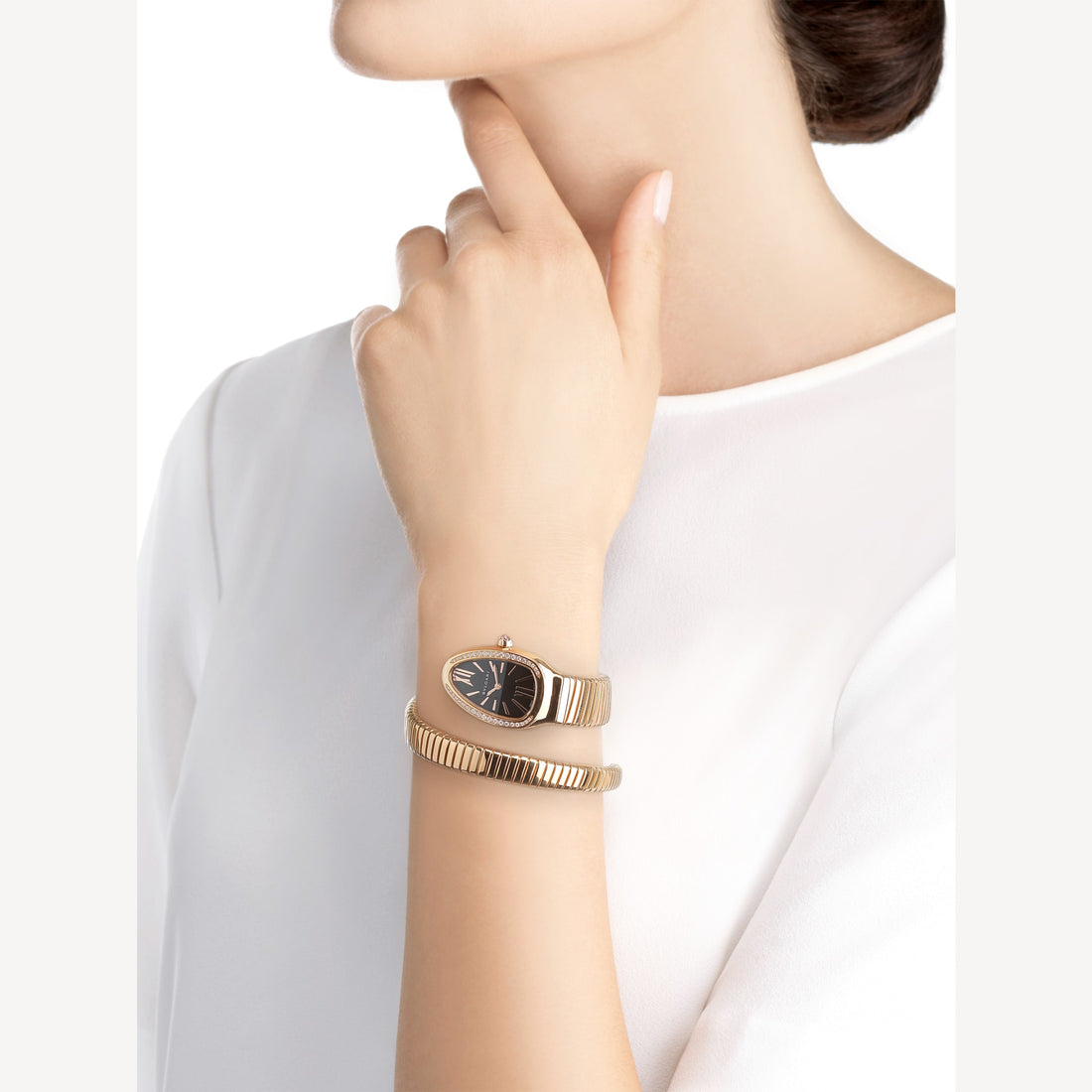 Coiled Band Watch, Rose Gold Tone, Stone-Set, 35 mm, Size S
