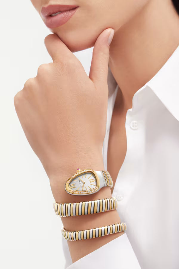 Coiled Band Watch, Yellow Gold Tone, Stone-Set, 35 mm, Size S