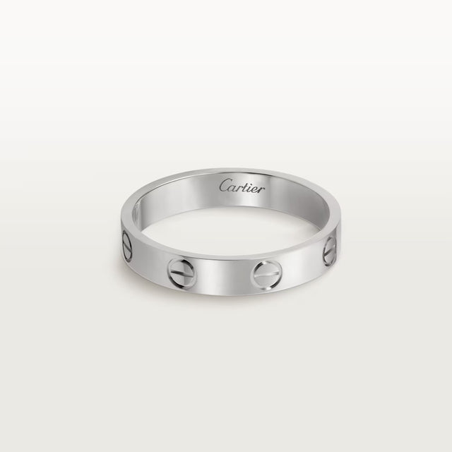Screw-Motif Band Ring, Small Model, White Gold Tone