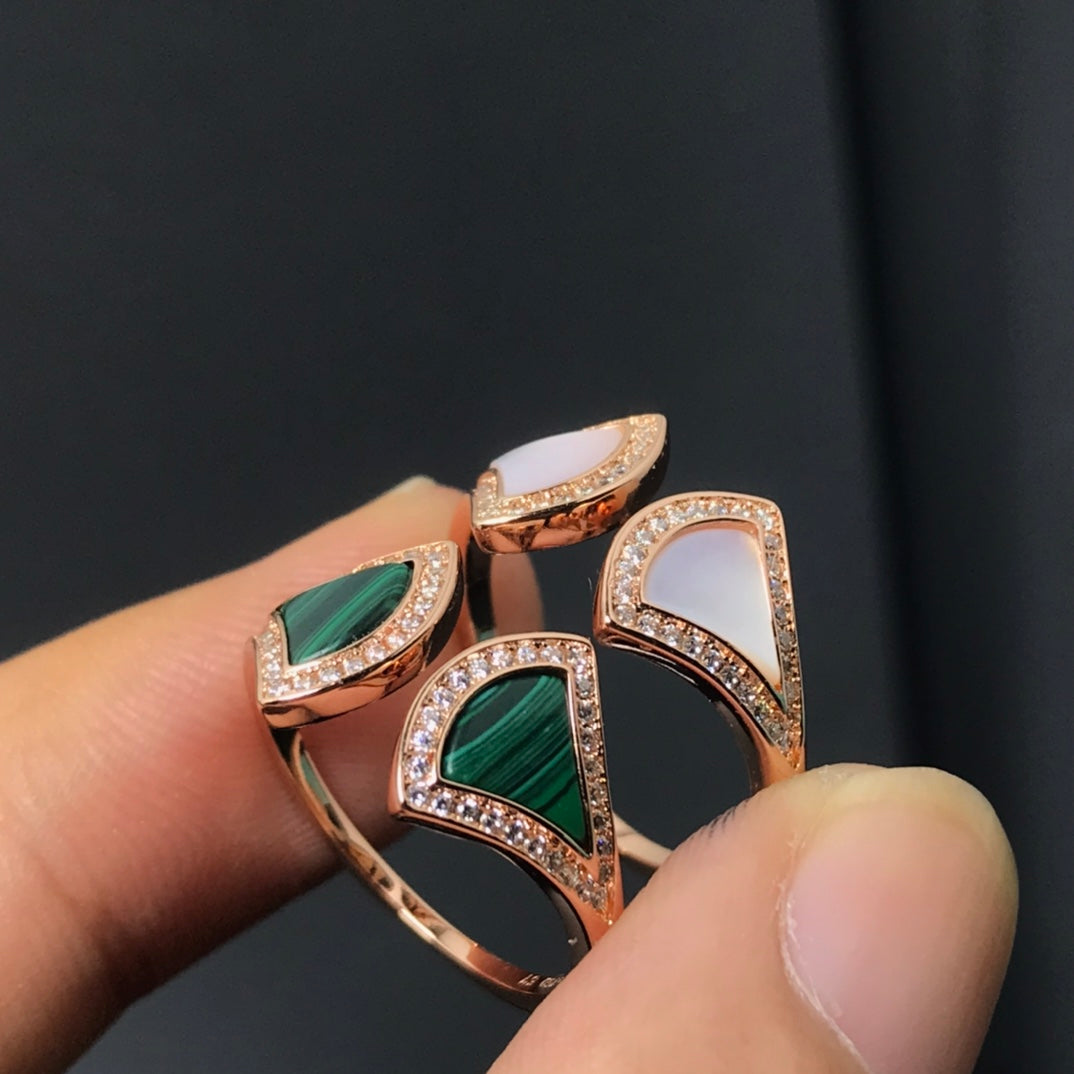 Fan-Motif Ring, Rose Gold Tone, Stone-Set, Mother-of-Pearl