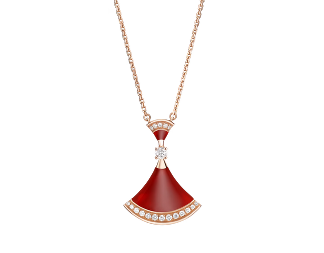 Fan-Motif Necklace, Rose Gold Tone, Stone-Set, Carnelian