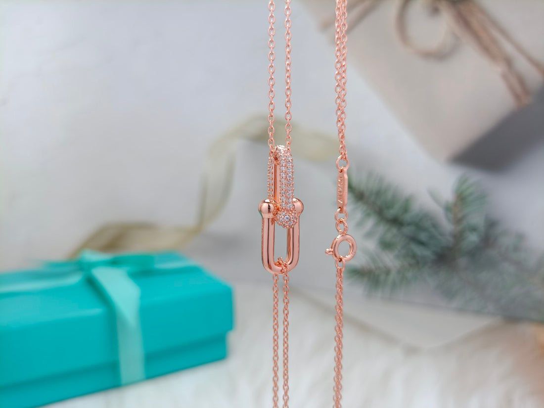 Link Pendant Necklace, Rose Gold Tone, Stone-Set