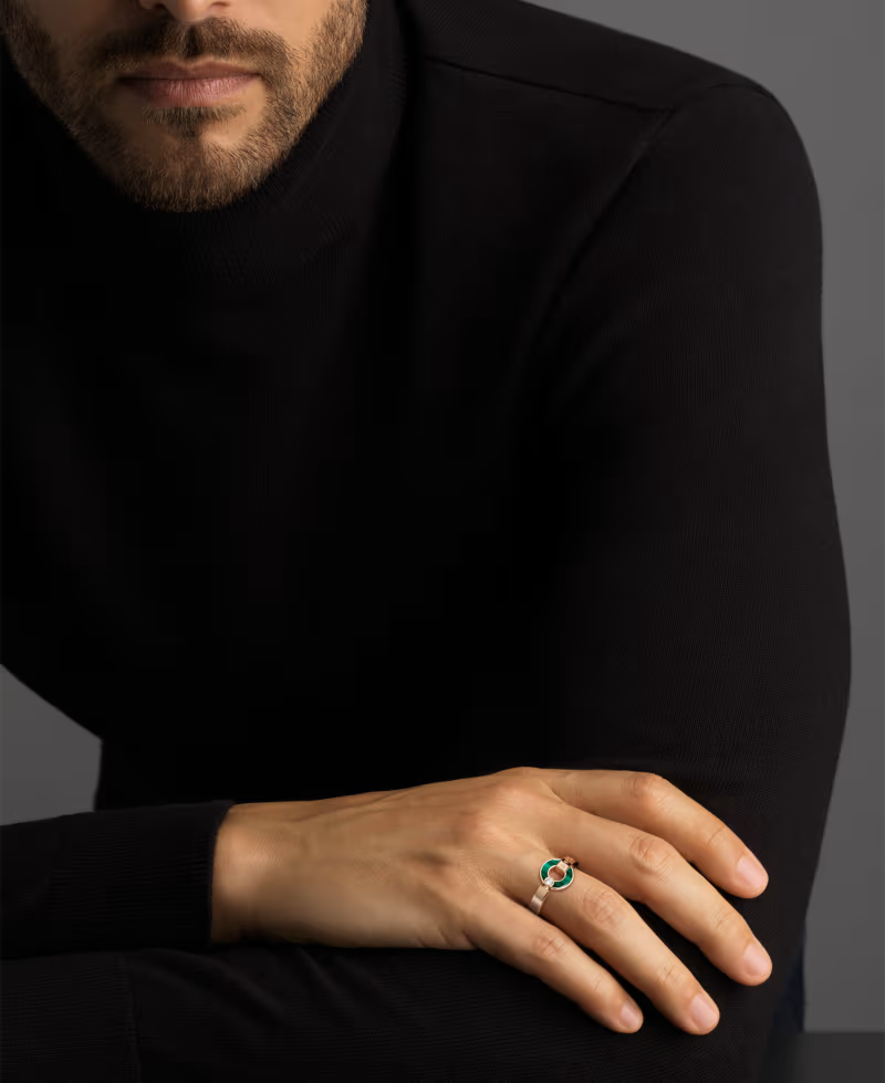 Roman Band Ring, Rose Gold Tone, Stone-Set, Malachite