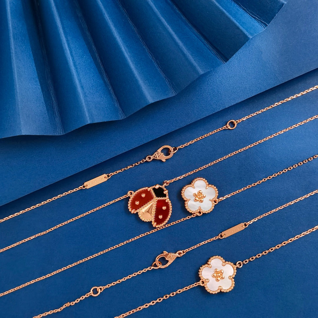 Butterfly Motif Necklace, Rose Gold Tone, Onyx