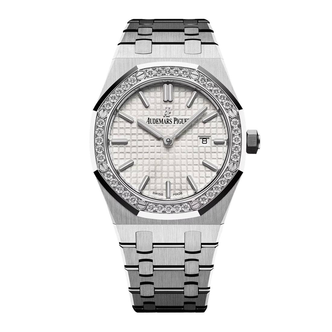 Octagonal Bezel Watch, White Gold Tone, Stone-Set, White, 33 mm