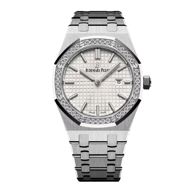 Octagonal Bezel Watch, White Gold Tone, Stone-Set, White, 33 mm