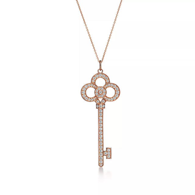 Key Pendant Necklace, Rose Gold Tone