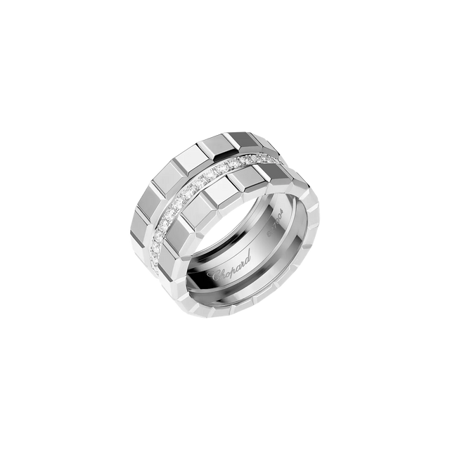 Cube-Link Ring, White Gold Tone, Stone-Set, White
