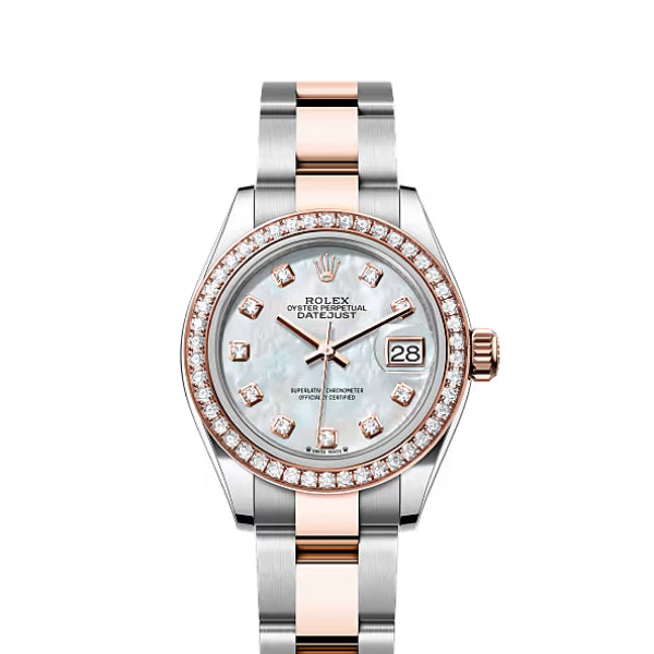 Classic Date Watch, Rose Gold Tone, Steel, Stone-Set, 28 mm