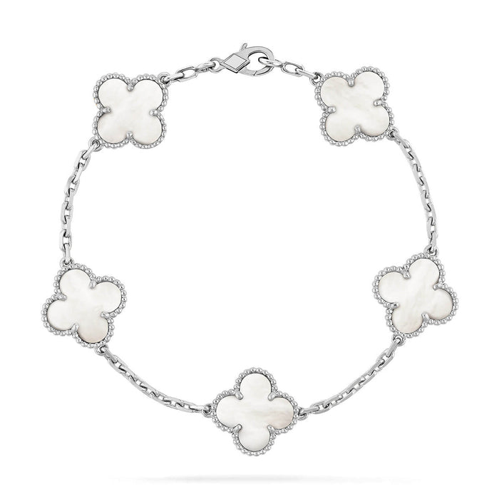 Quatrefoil 5 Motifs Bracelet, White Mother of Pearl