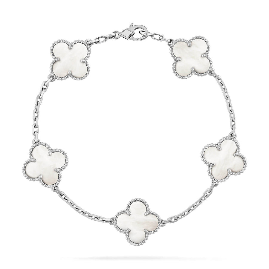 Quatrefoil 5 Motifs Bracelet, White Mother of Pearl