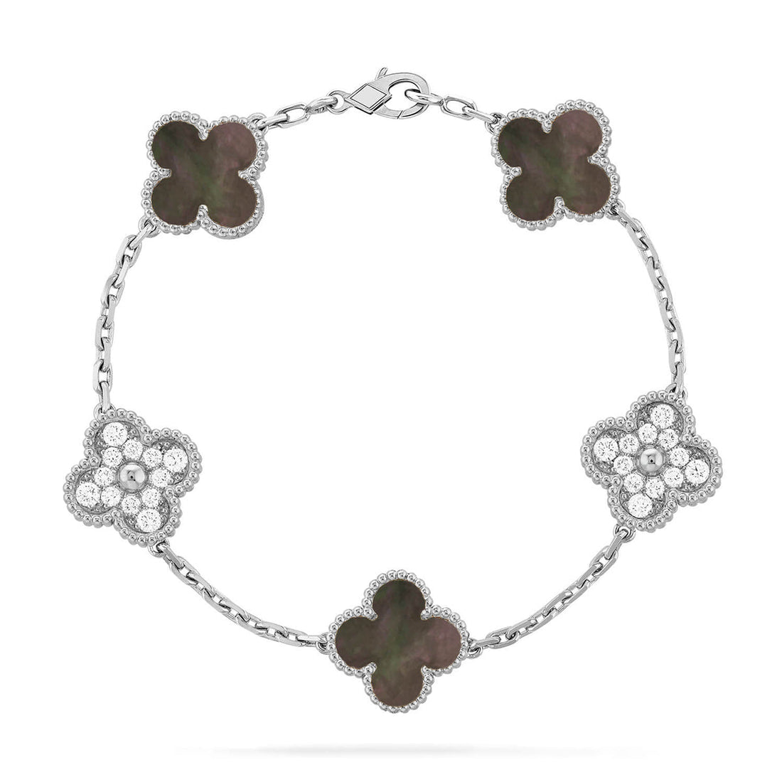 Quatrefoil 5 Motifs Bracelet, Gray Mother of Pearl