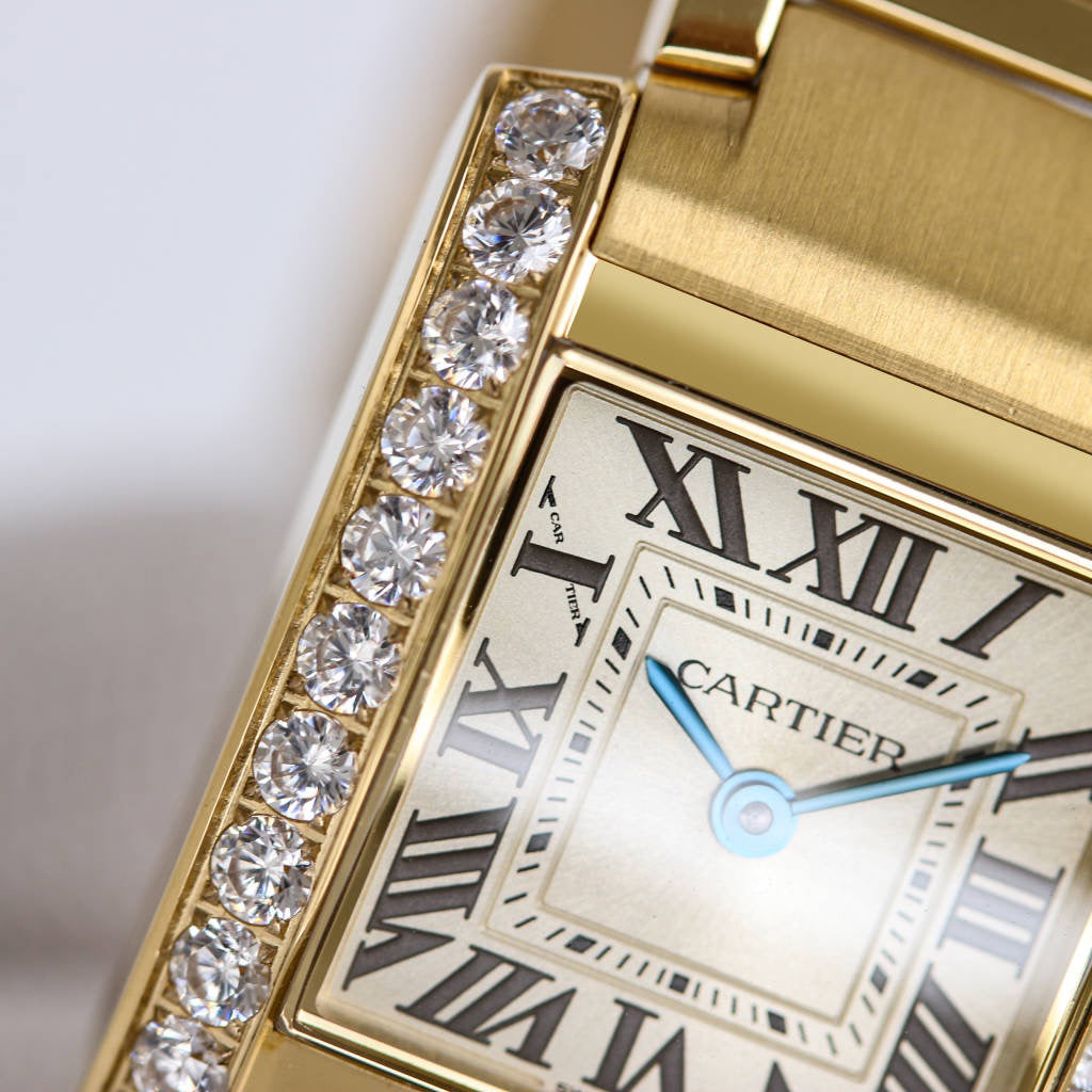 Rectangular Case Watch, Yellow Gold Tone, Stone-Set, Small Model