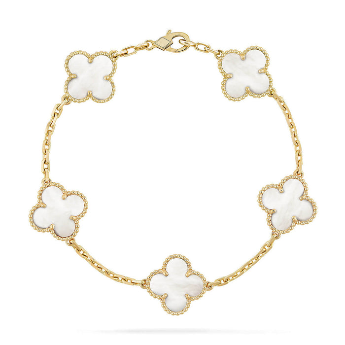 Quatrefoil 5 Motifs Bracelet, White Mother of Pearl