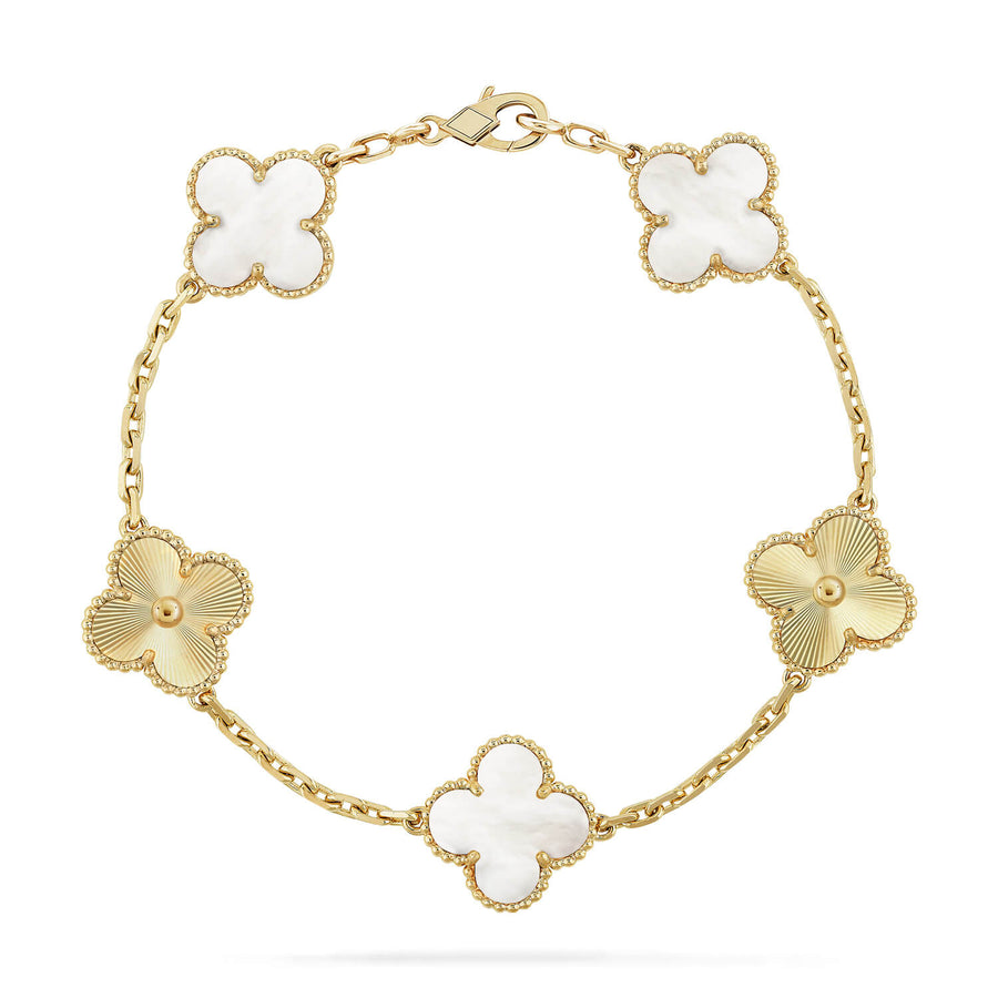 Quatrefoil 5 Motifs Bracelet, White Mother of Pearl