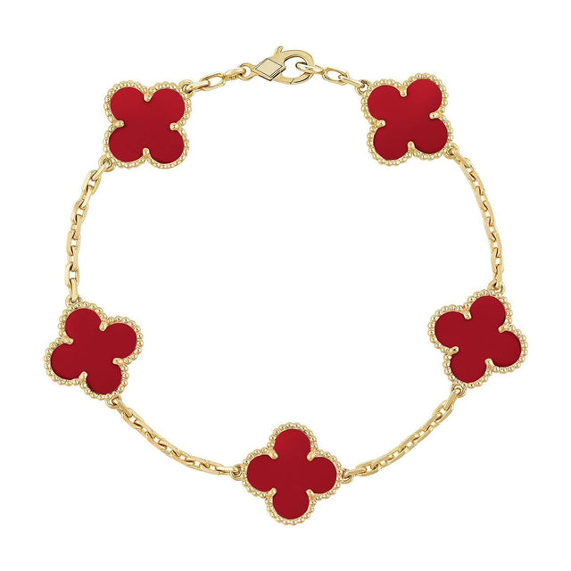 Quatrefoil 5 Motifs Bracelet, Red Carnelian