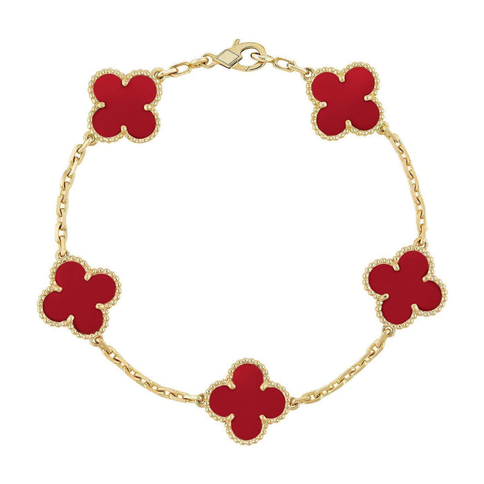 Quatrefoil 5 Motifs Bracelet, Red Carnelian