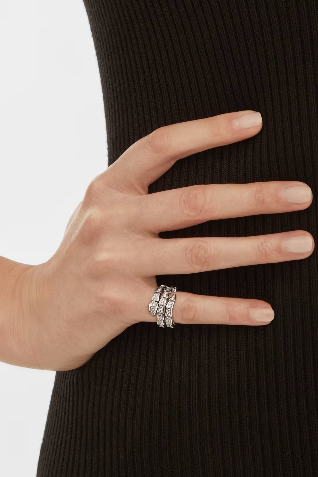 Snake-Scale Ring, White Gold Tone, Stone-Set