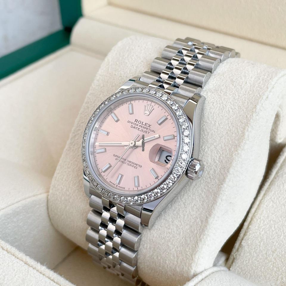 Classic Date Watch, White Gold Tone, Steel, Stone-Set, 36 mm