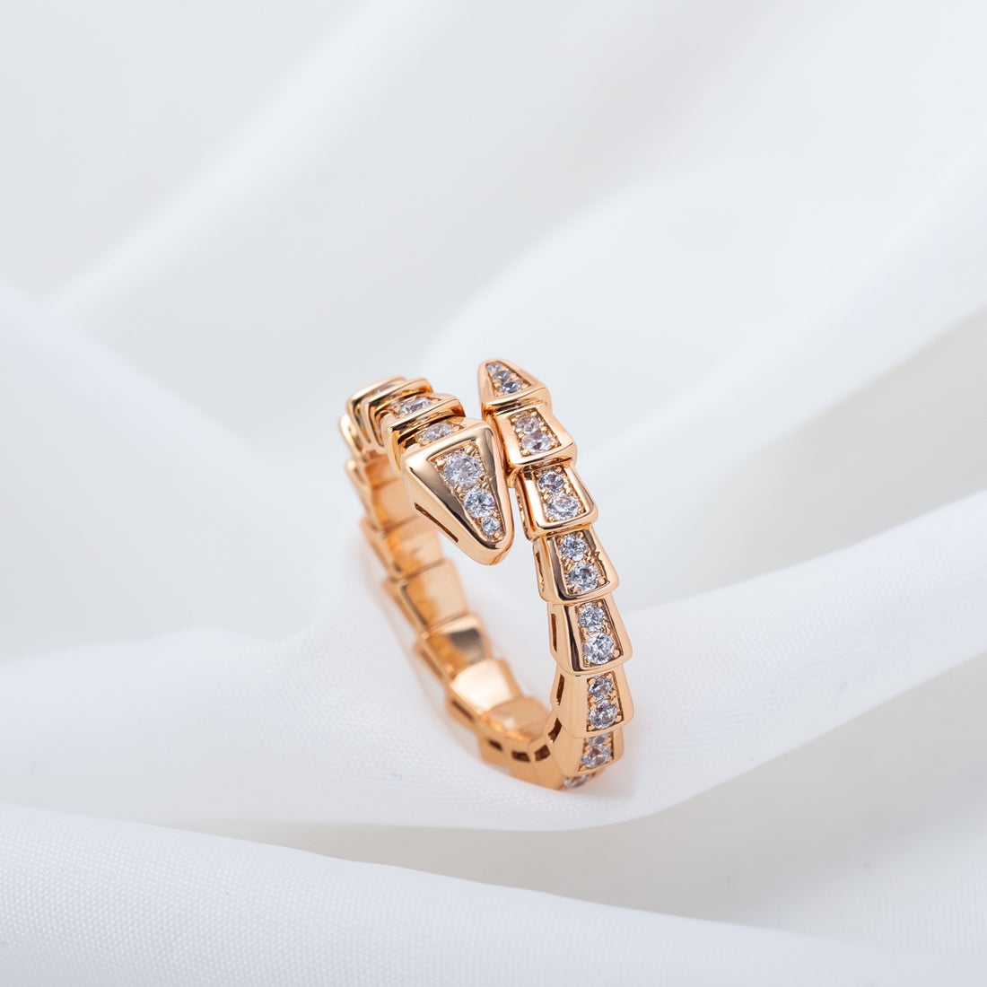 Snake-Scale Ring, Rose Gold Tone, Stone-Set