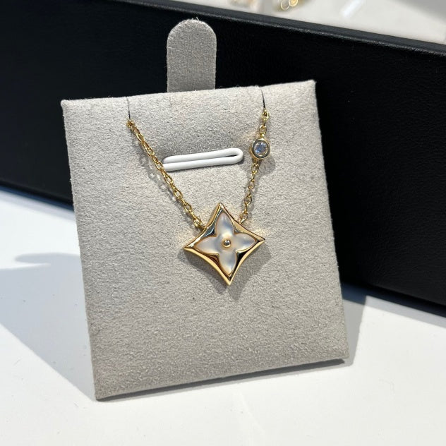 Star-Flower Pendant Necklace, Mother-of-Pearl, Stone-Set, White