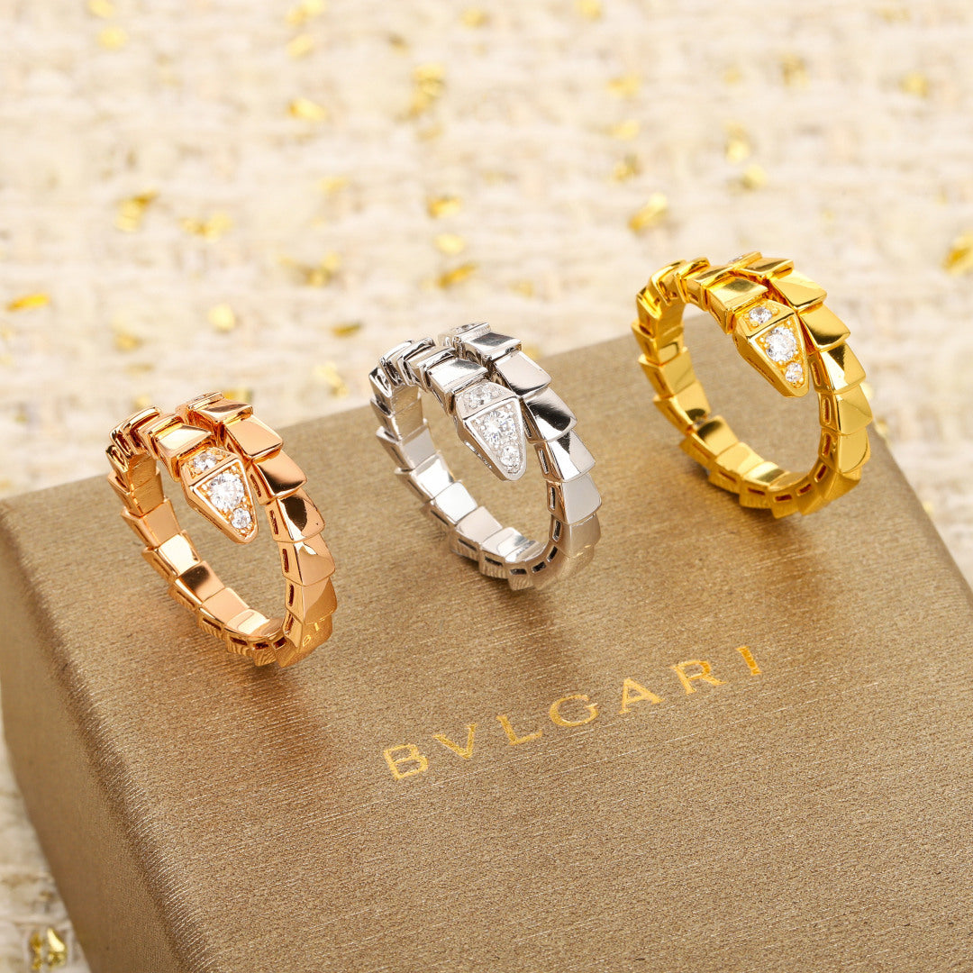 Snake-Scale Ring, Yellow Gold Tone, Stone-Set