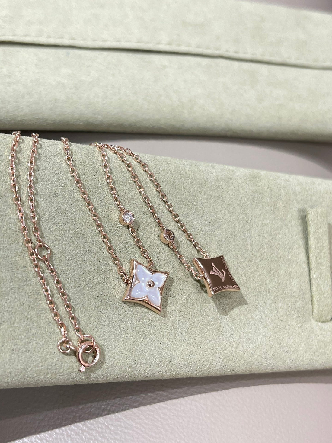 Star-Flower Pendant Necklace, Rose Gold Tone, Mother-of-Pearl, Stone-Set