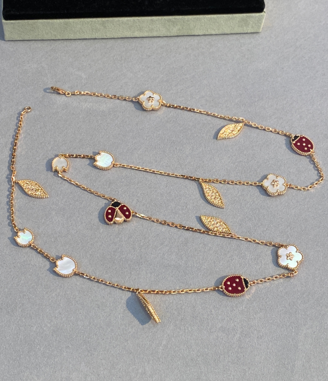 Butterfly Motif Necklace, 15 Motifs, Rose Gold Tone, Onyx