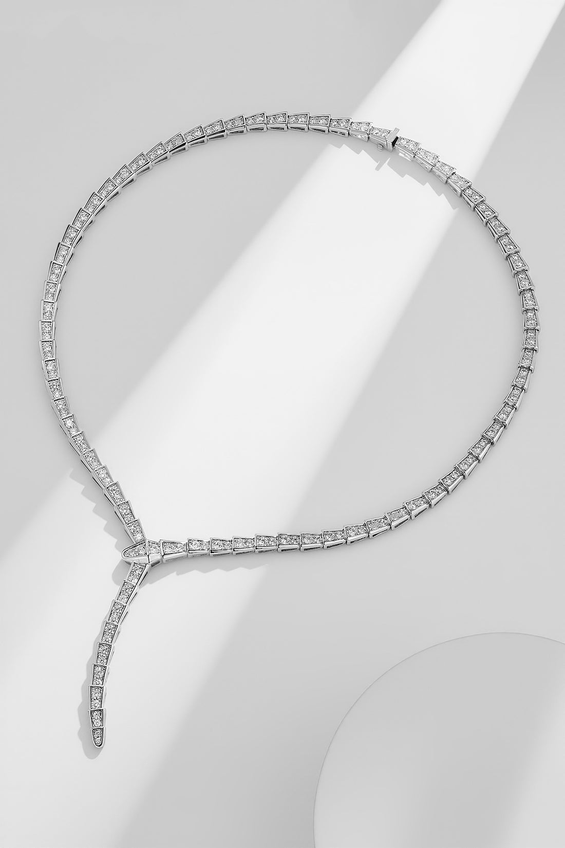 Snake-Scale Necklace, White Gold Tone, Stone-Set