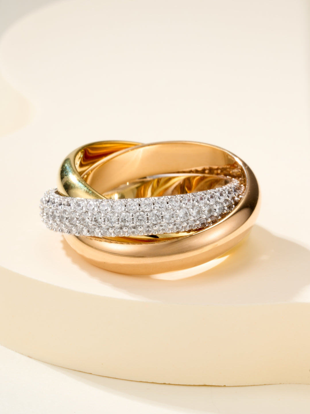 Three-Band Rolling Ring, Stone-Set, Classic Model, Rose Gold Tone