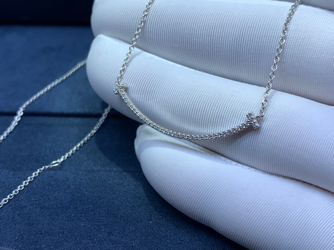 Smile Bar Pendant Necklace, White Gold Tone