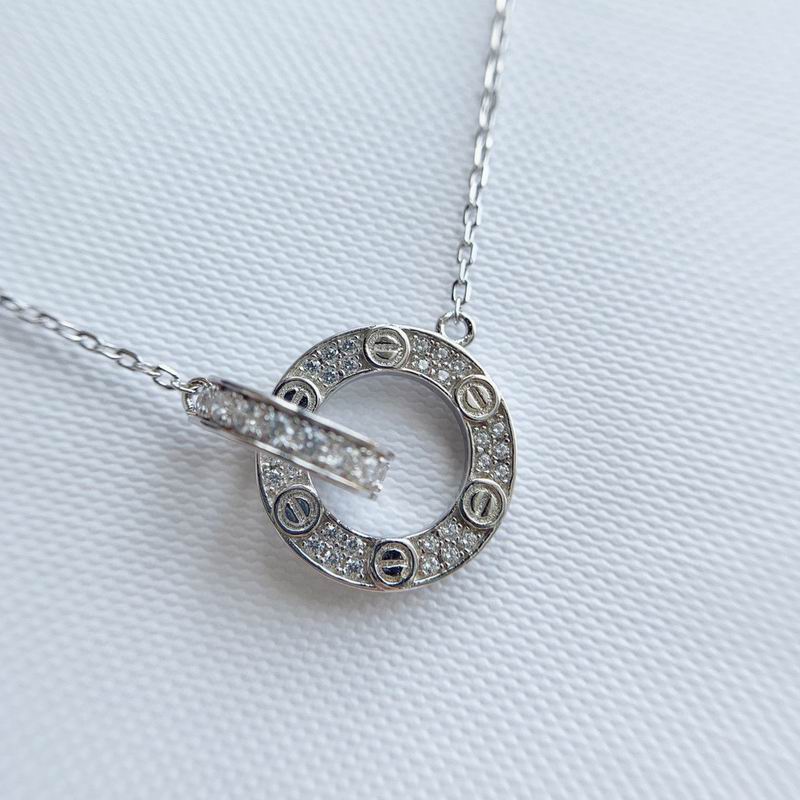 Screw-Motif Pendant Necklace, Stone-Set, White Gold Tone