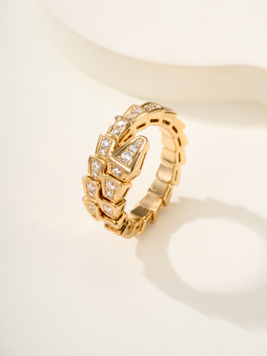 Snake-Scale Ring, Yellow Gold Tone, Stone-Set