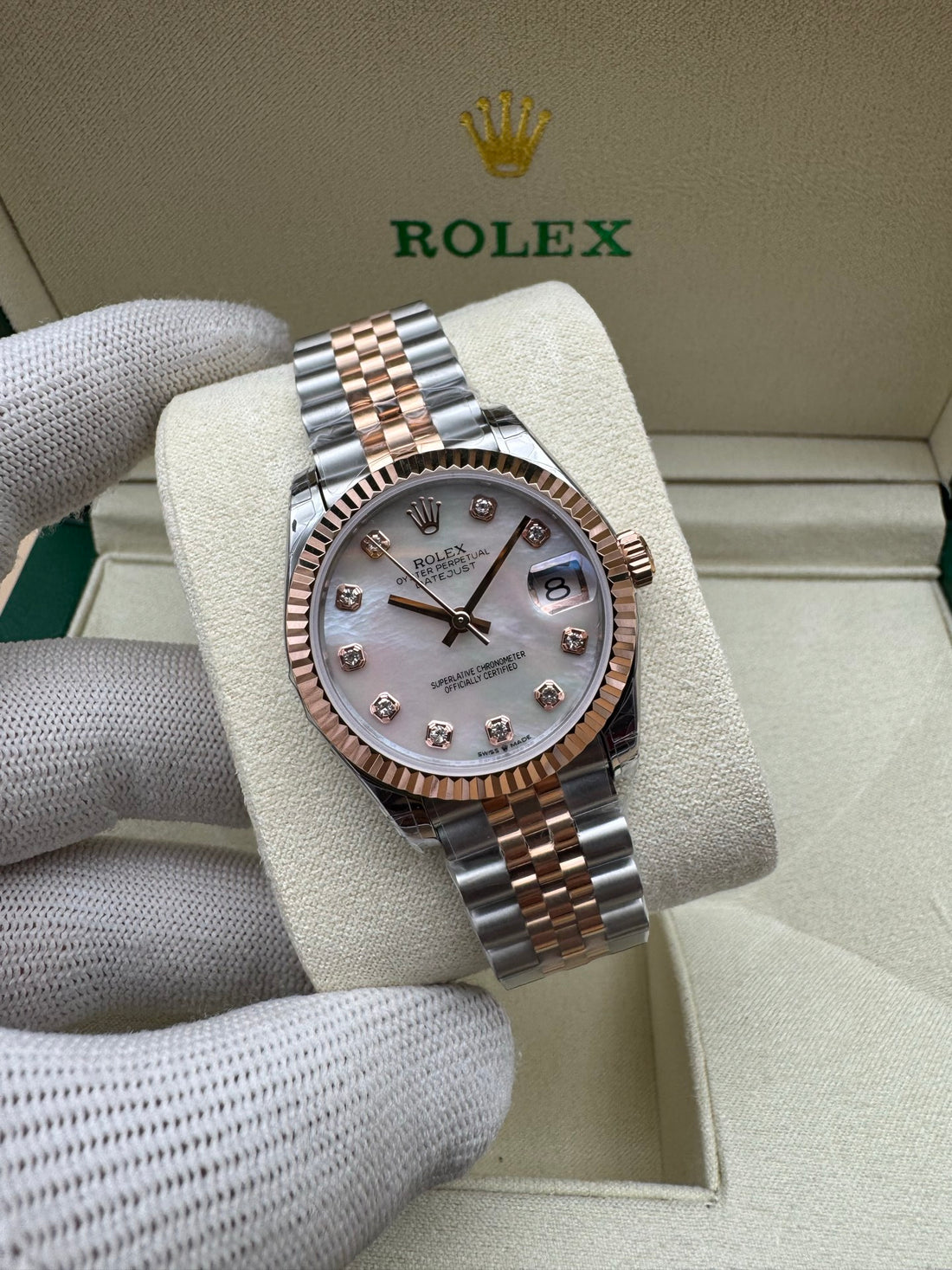Classic Date Watch, Rose Gold Tone, Steel, 28 mm