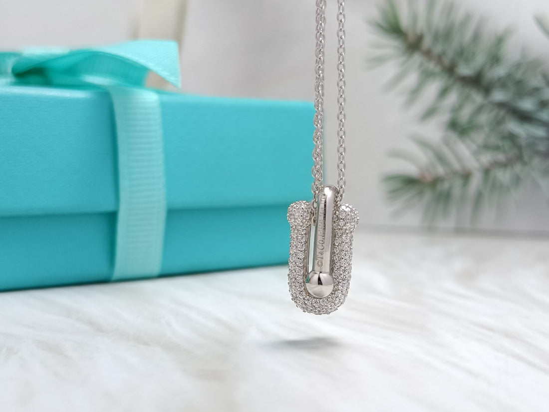 Link Pendant Necklace, White Gold Tone, Stone-Set, White