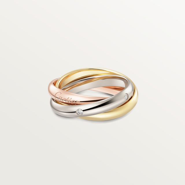 Three-Band Rolling Ring, Stone-Set, Classic Model, Rose Gold Tone