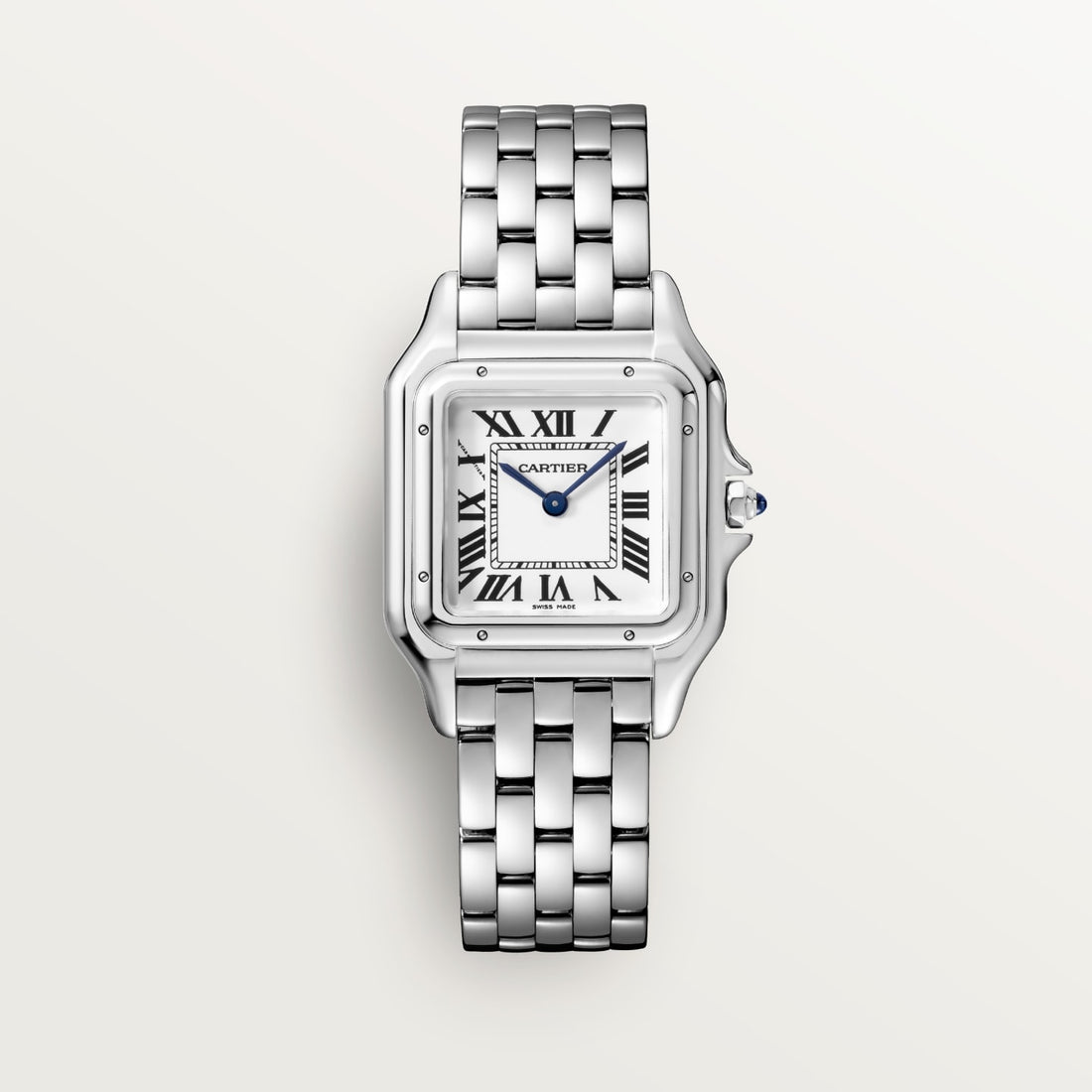 Square Link-Bracelet Watch, White Gold Tone, White