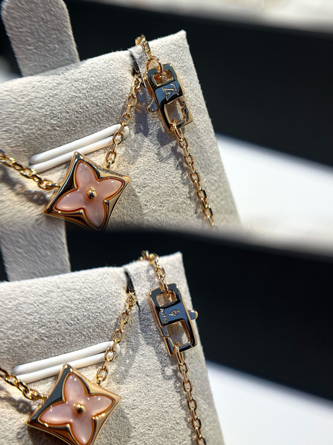 Flower Motif Necklace, Rose Gold Tone, Mother-of-Pearl, Stone-Set