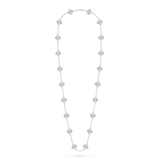 Quatrefoil Long Necklace, 20 Motifs, Rose Gold Tone, Malachite