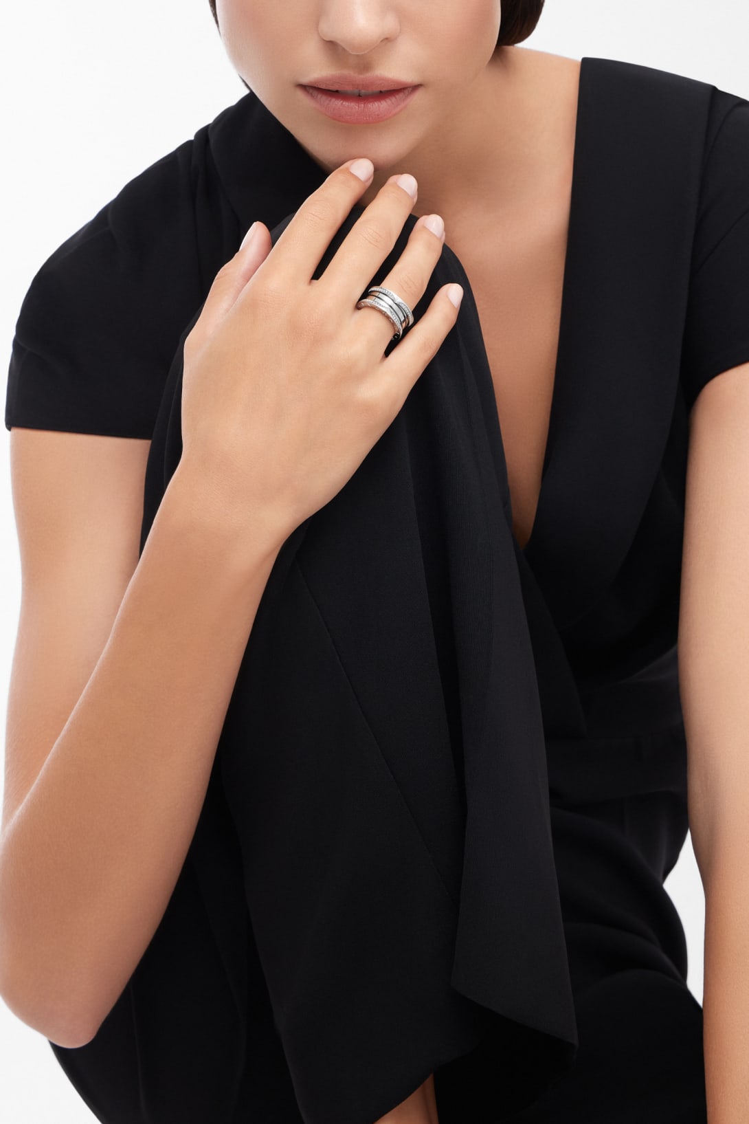 Spiral Ring, White Gold Tone, Stone-Set
