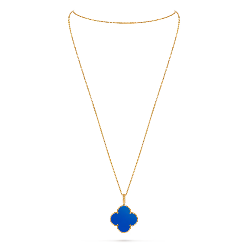 Quatrefoil Long Necklace, 1 Motifs, Yellow Gold Tone, Agate