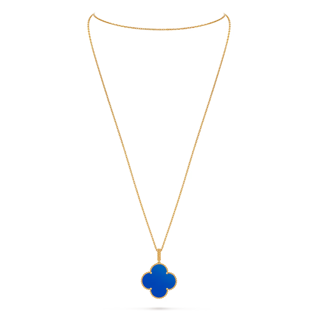 Quatrefoil Long Necklace, 1 Motifs, Yellow Gold Tone, Agate