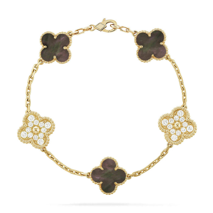 Quatrefoil 5 Motifs Bracelet, Gray Mother of Pearl