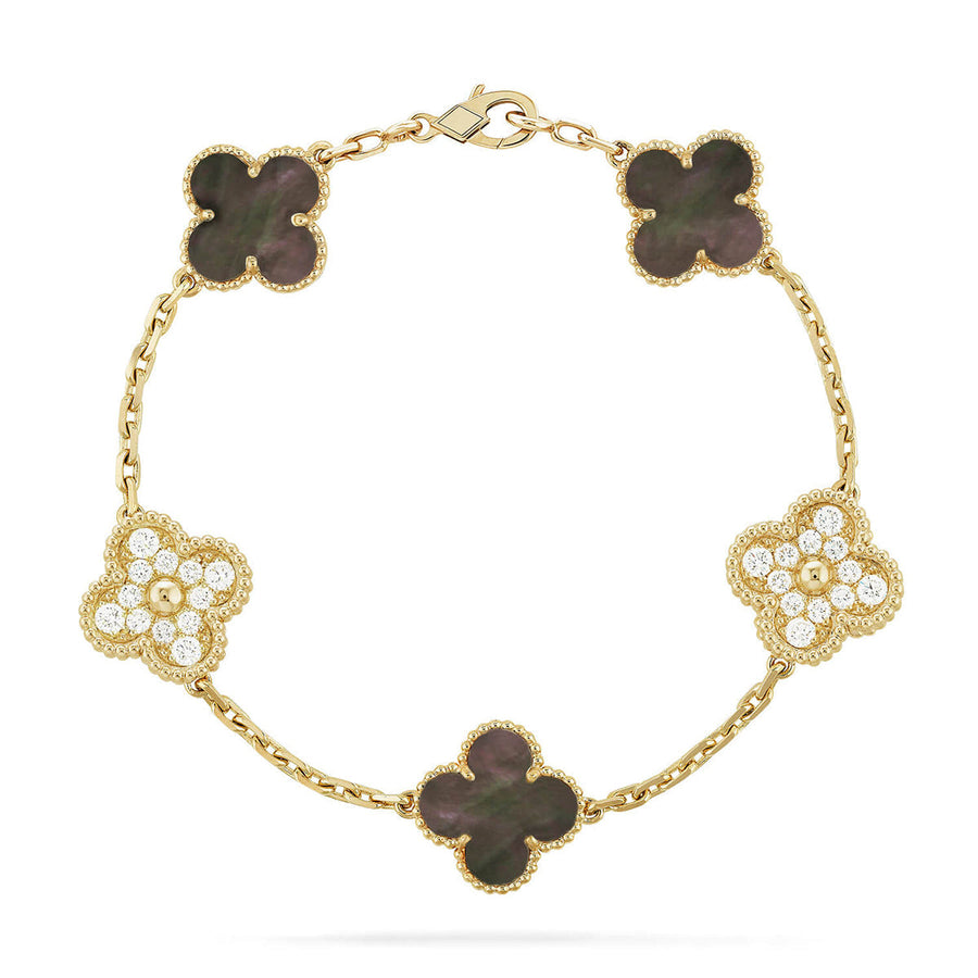 Quatrefoil 5 Motifs Bracelet, Gray Mother of Pearl