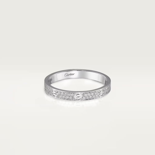 Screw-Motif Band Ring, Stone-Set, White Gold Tone